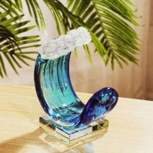Japanese Great Wave Handmade Blown Glass Sculpture NEW